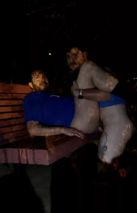 He said he wanted to go for a walk, but what he really wanted was to pound me on a bench on the side of the road 💦😈