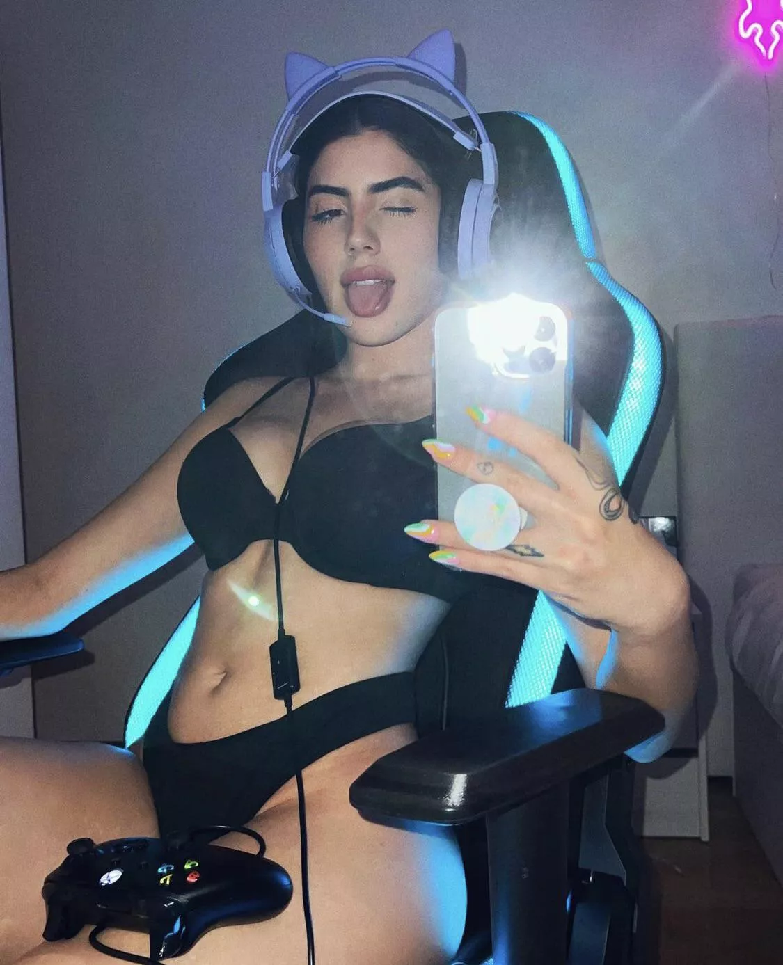 Headset bigger than her clothes