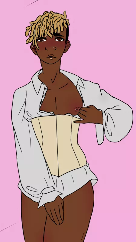 Hello my name is Sad Girl and I am bad at lineart and colors theory. Anyways, I like boys in corsets. Art by me