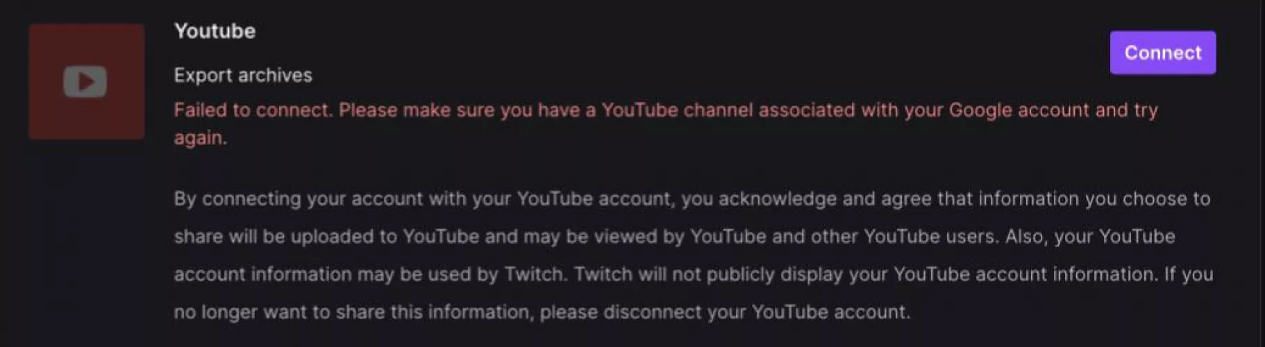 [HELP] I’ve been trying to connect my YouTube channel to Twitch that both run under the same email but it doesn’t work and I don’t know why?