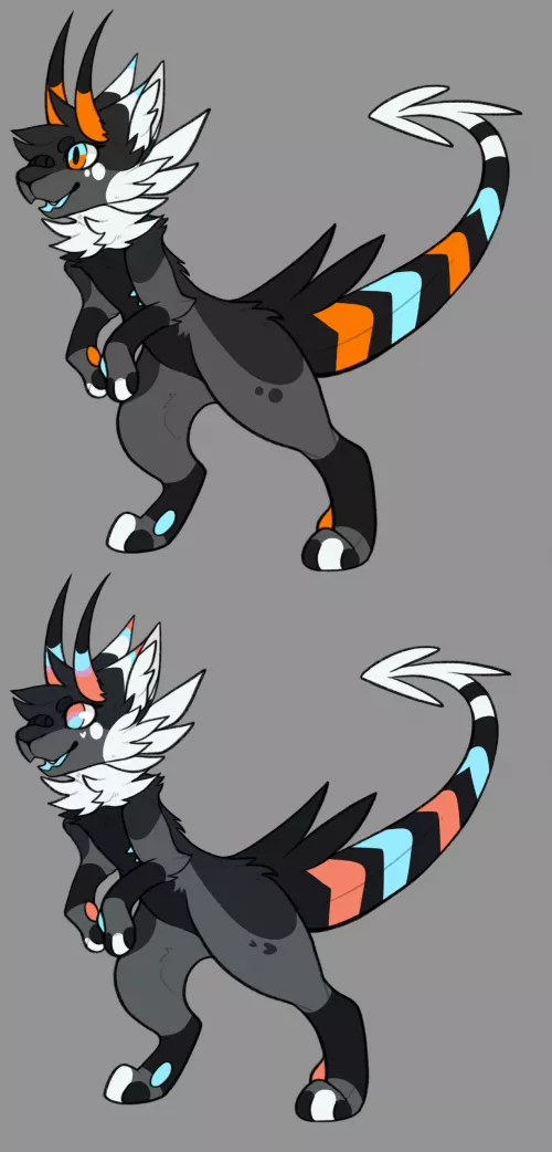 Help me choose a main color palette for my sona? Top is the original, second is a redesign attempting to make it softer on the eyes.