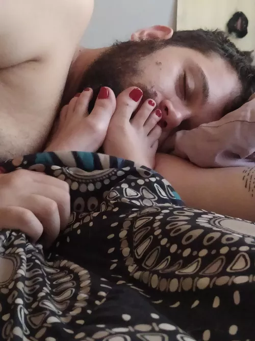 He's been a good boy, so he got to sleep by my feet