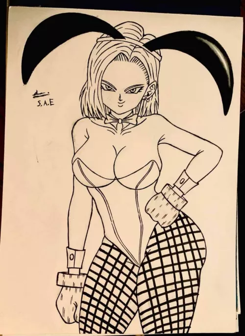 Hey everyone how's my drawing of Android 18 in a bunny suit.