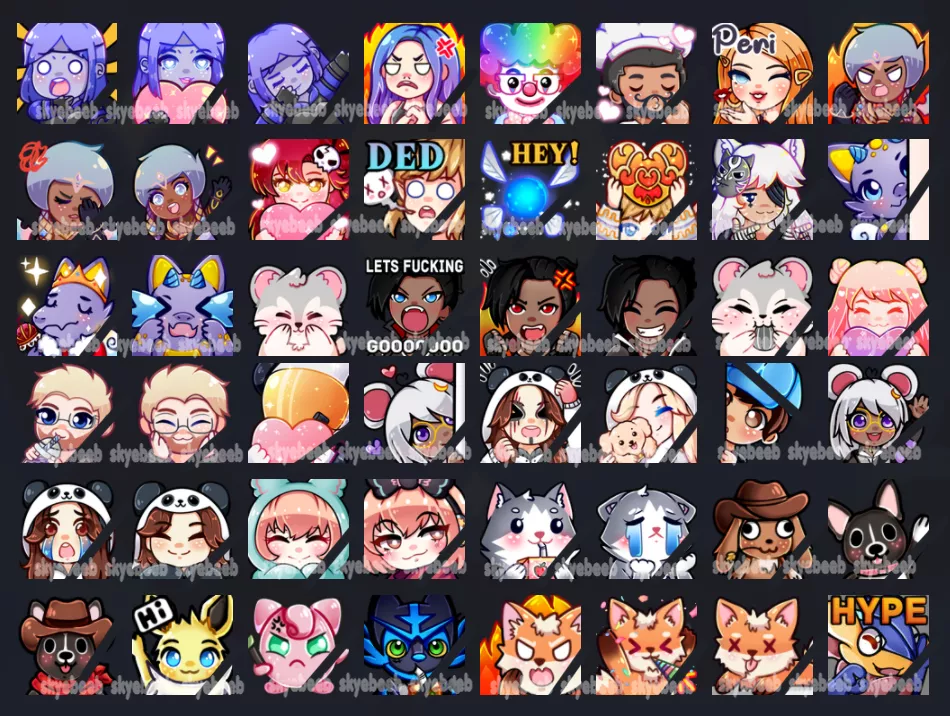 Hi my name is Skye! I'm here to share some of my favorite emotes i've drawn ^^. ( Watermarked!)