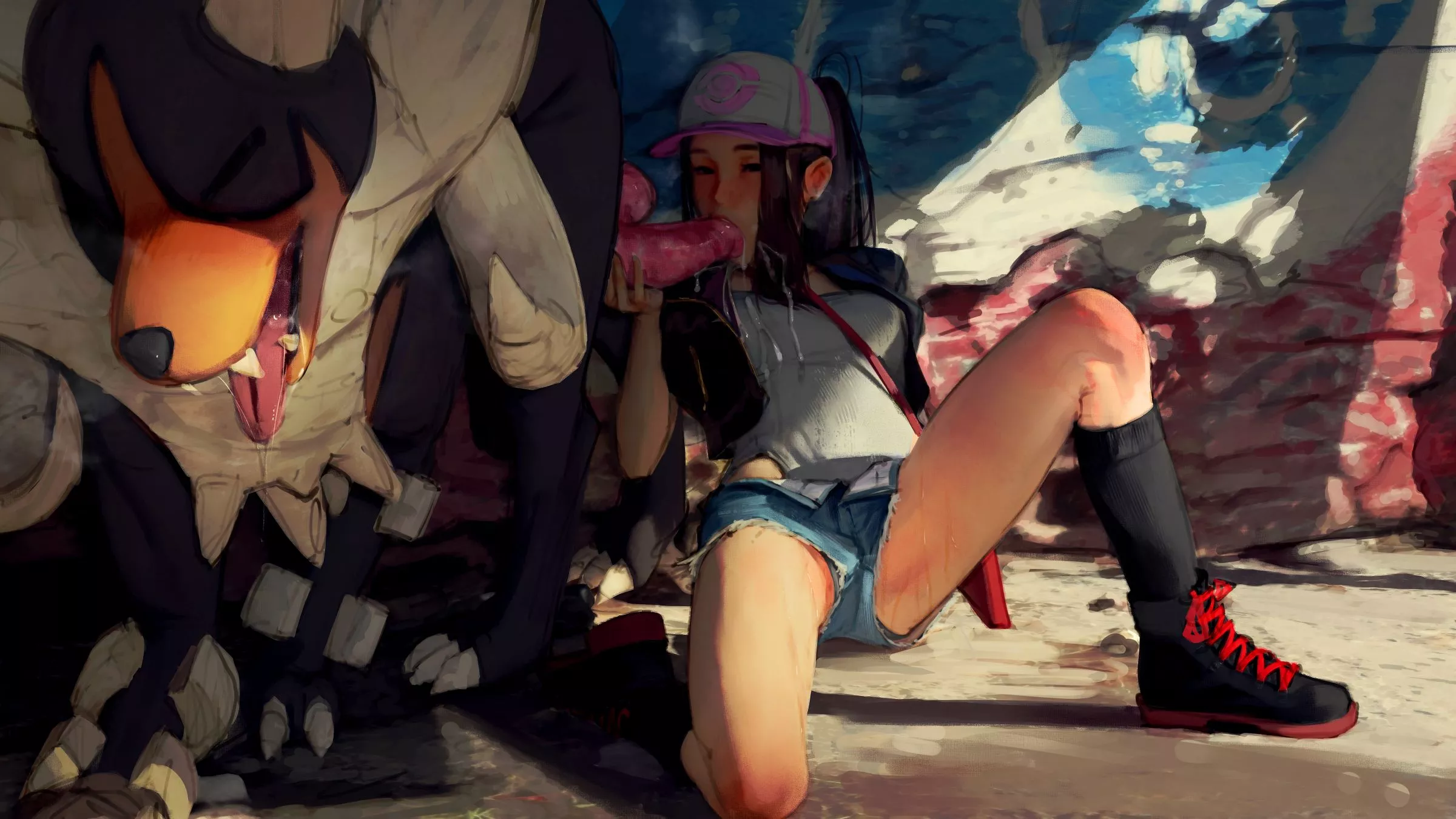 Hilda sucking off her Houndoom (diathorn) [Pokemon]