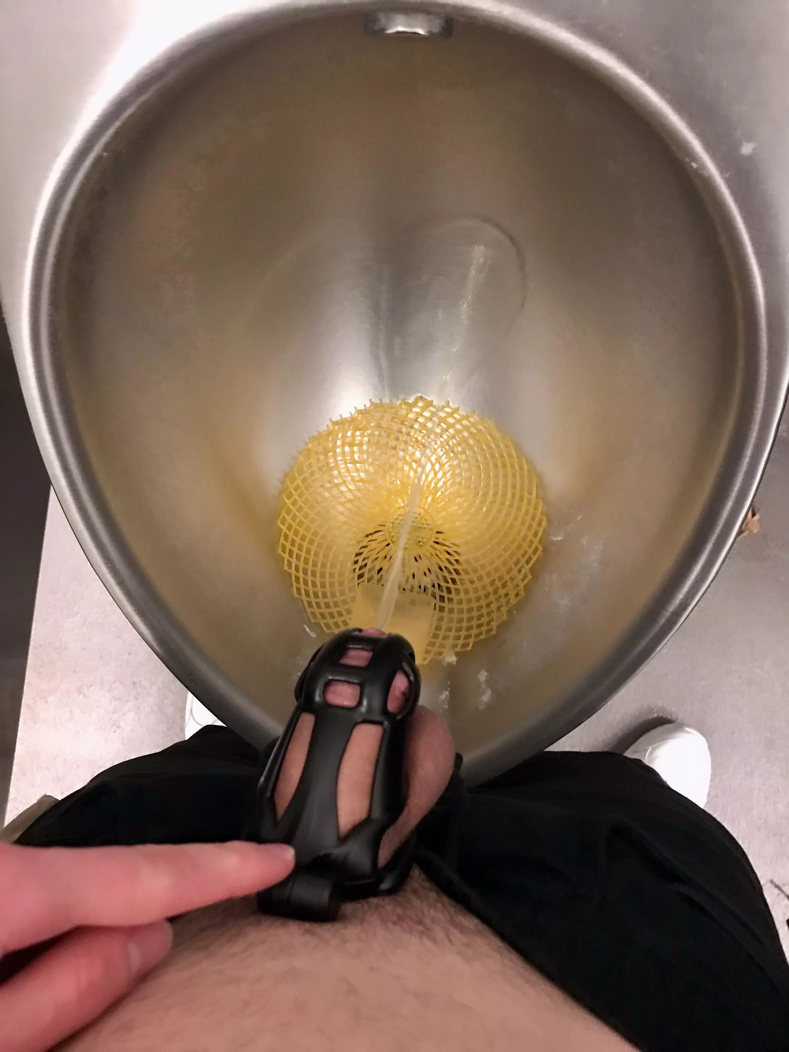 Hoping no one sees my cage at the urinals. Or maybe hoping someone does.