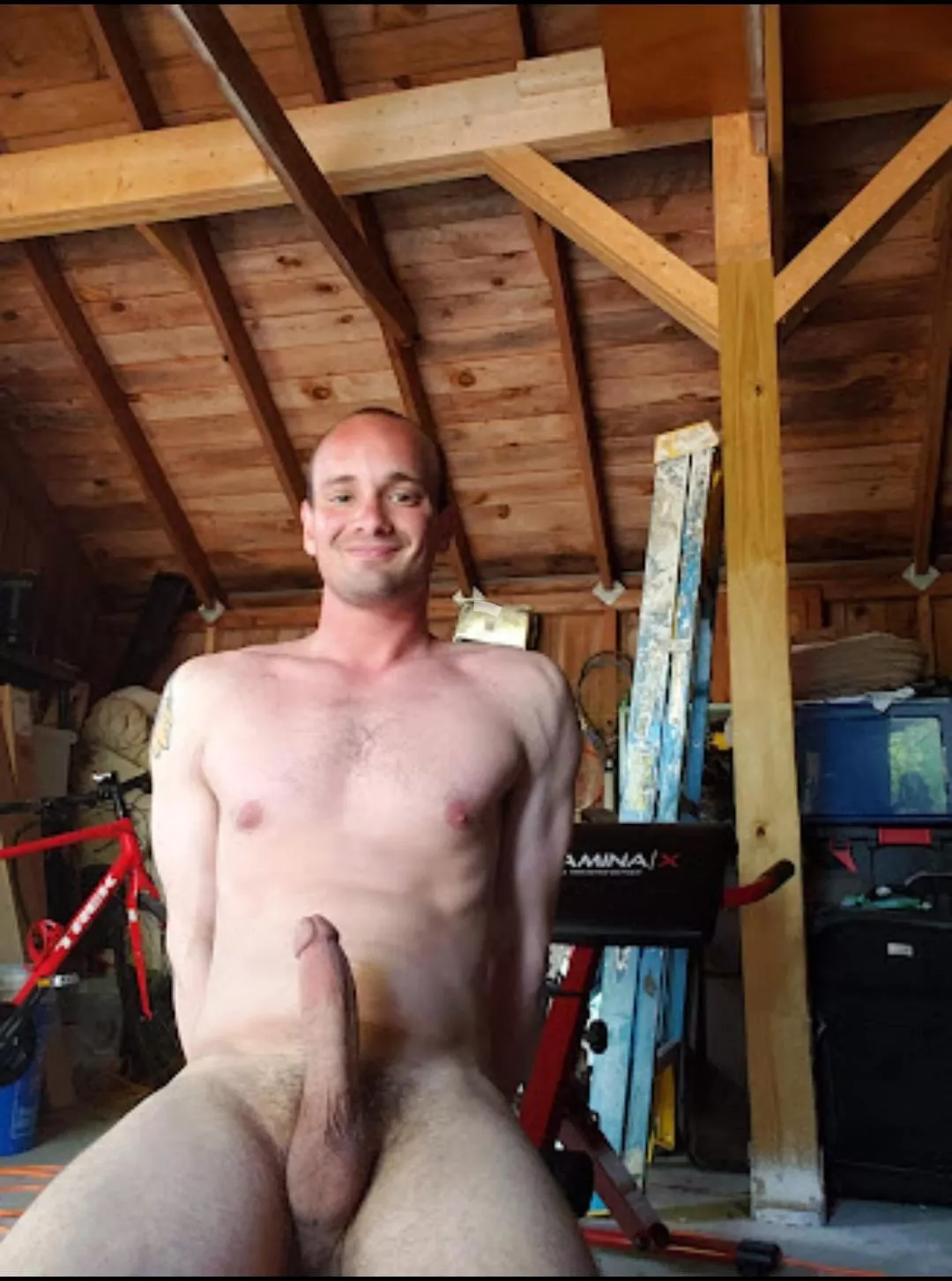 Horny working out in the garage