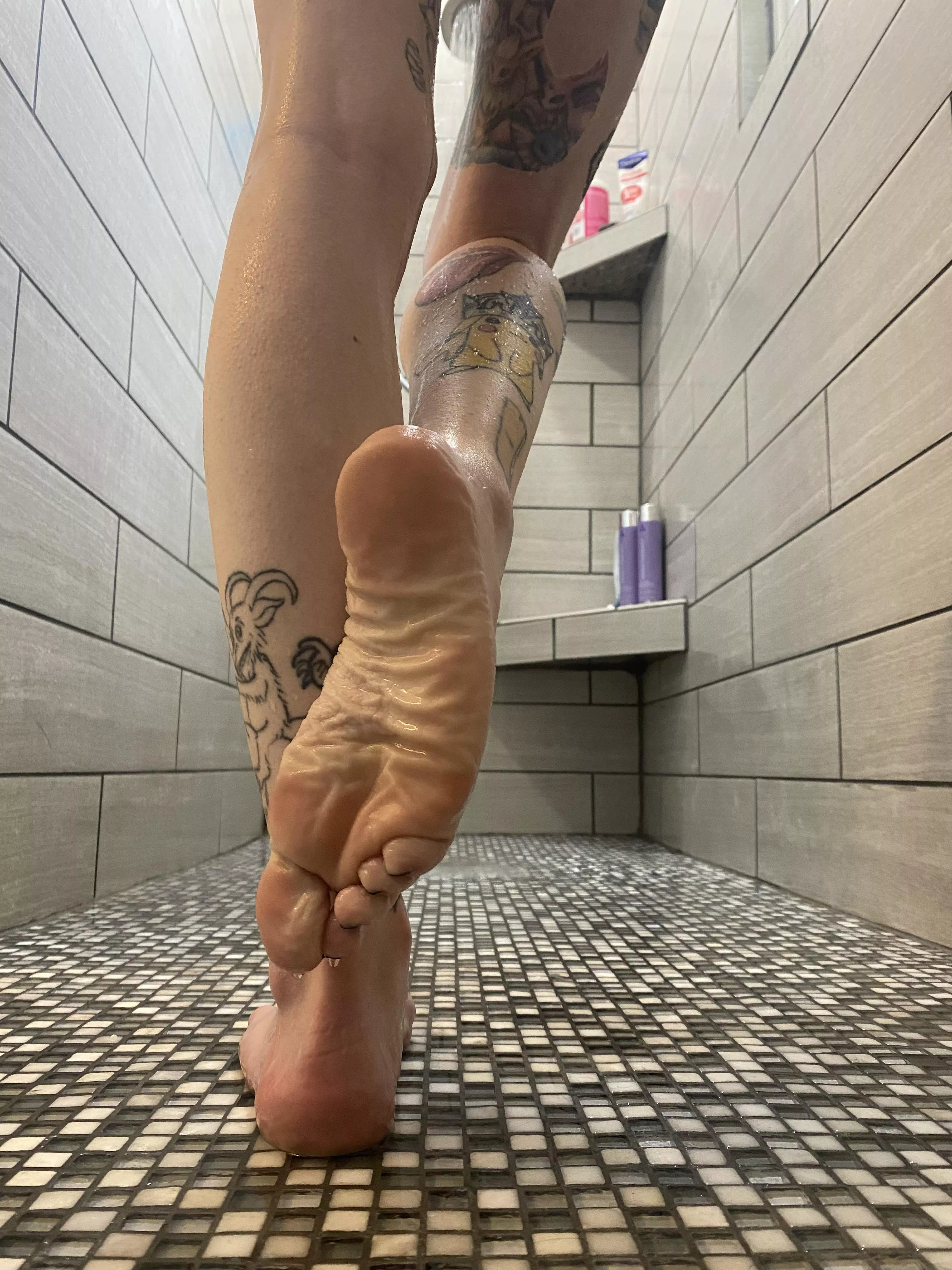 How about some super wrinkly soles in a hot shower?