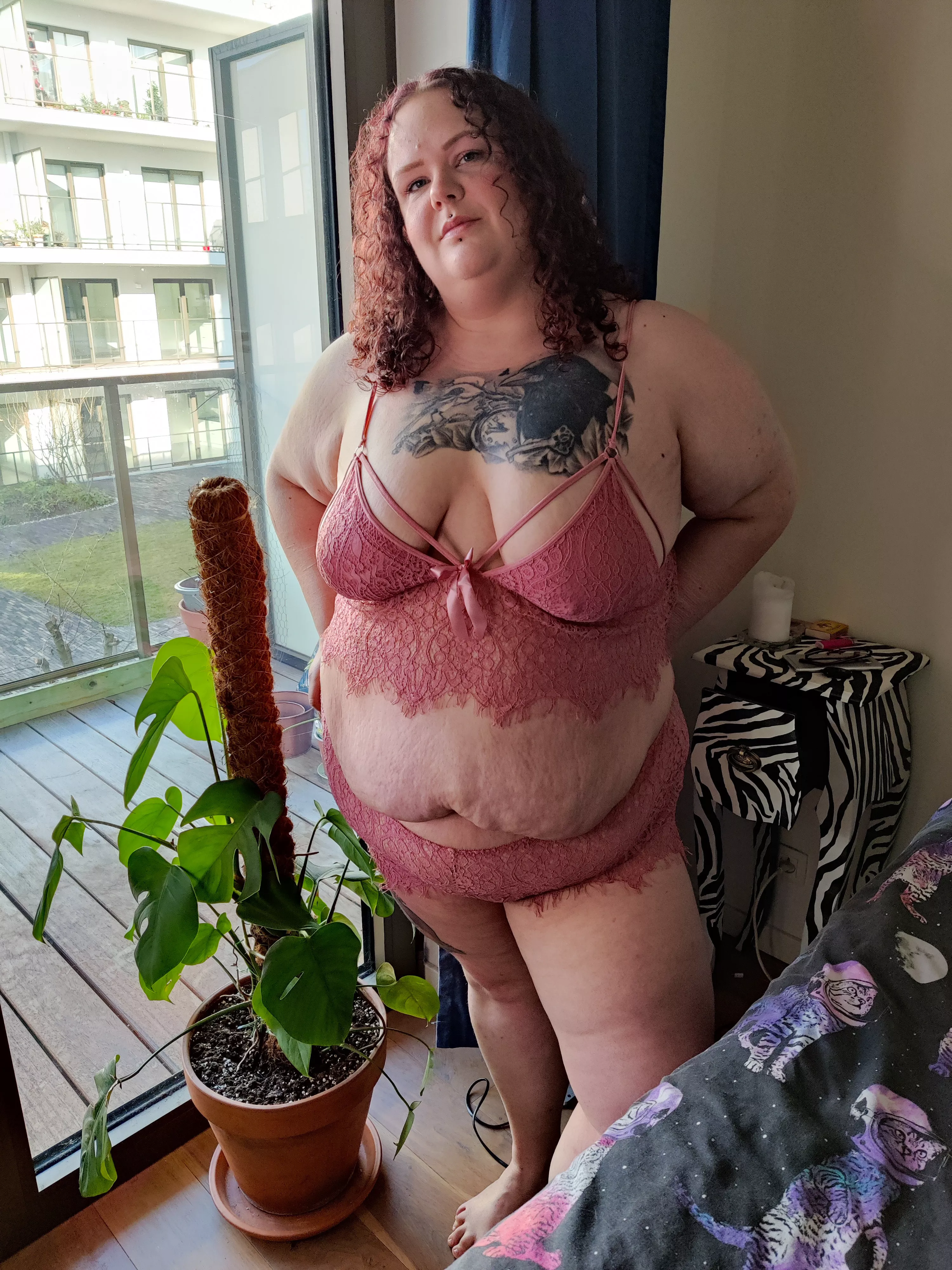 How do I look in pink lace lingerie?