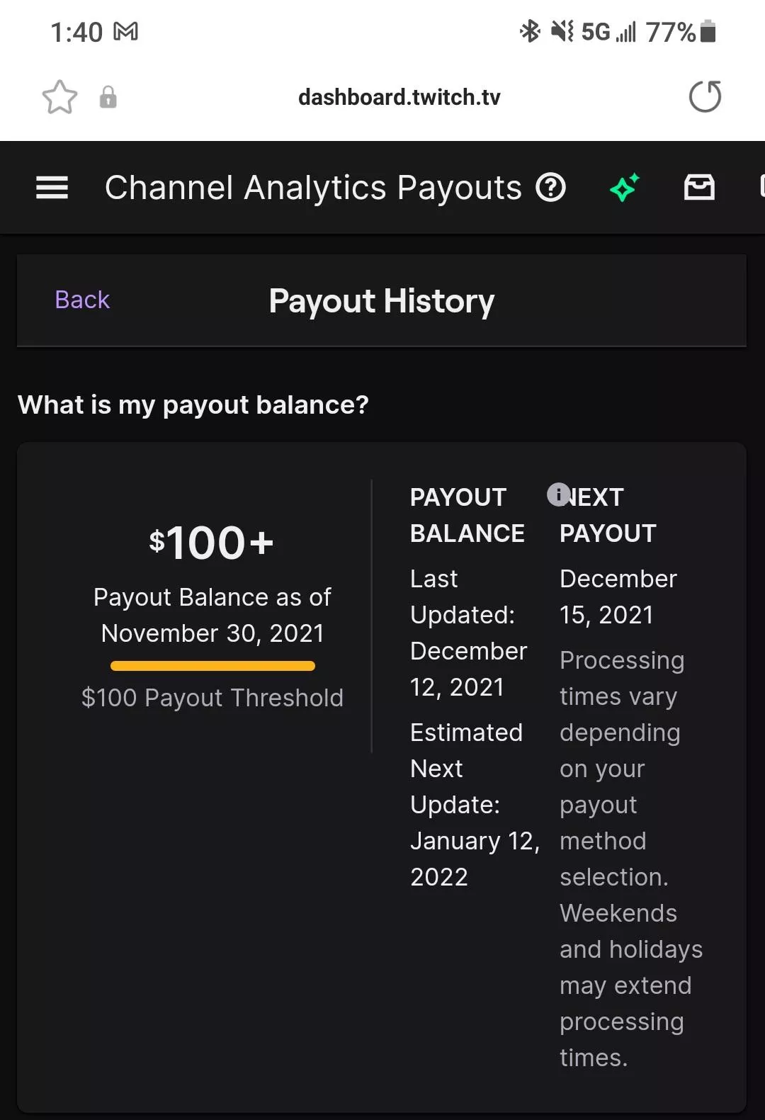 How do I view how much I have for my payout? I've been letting it stack up and I want to know what I'm at. 100+ is not helpful lol