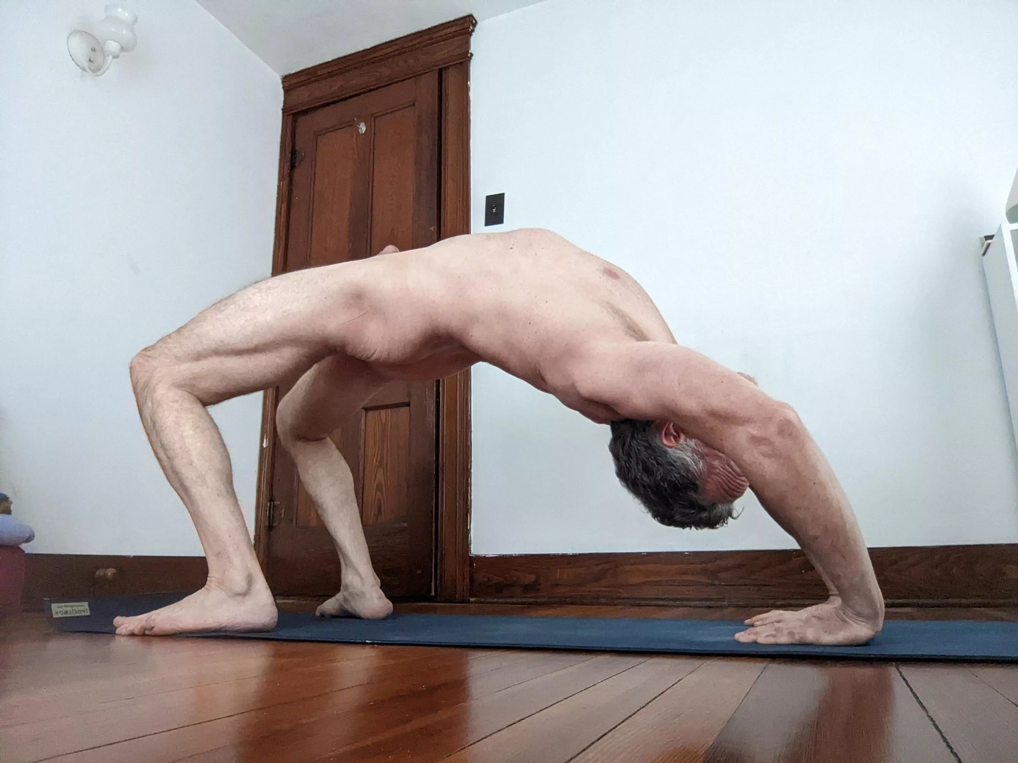 How I like doing yoga when home alone. Wheel is a work in progress! How I like doing yoga when home alone. Wheel is a work in progress!