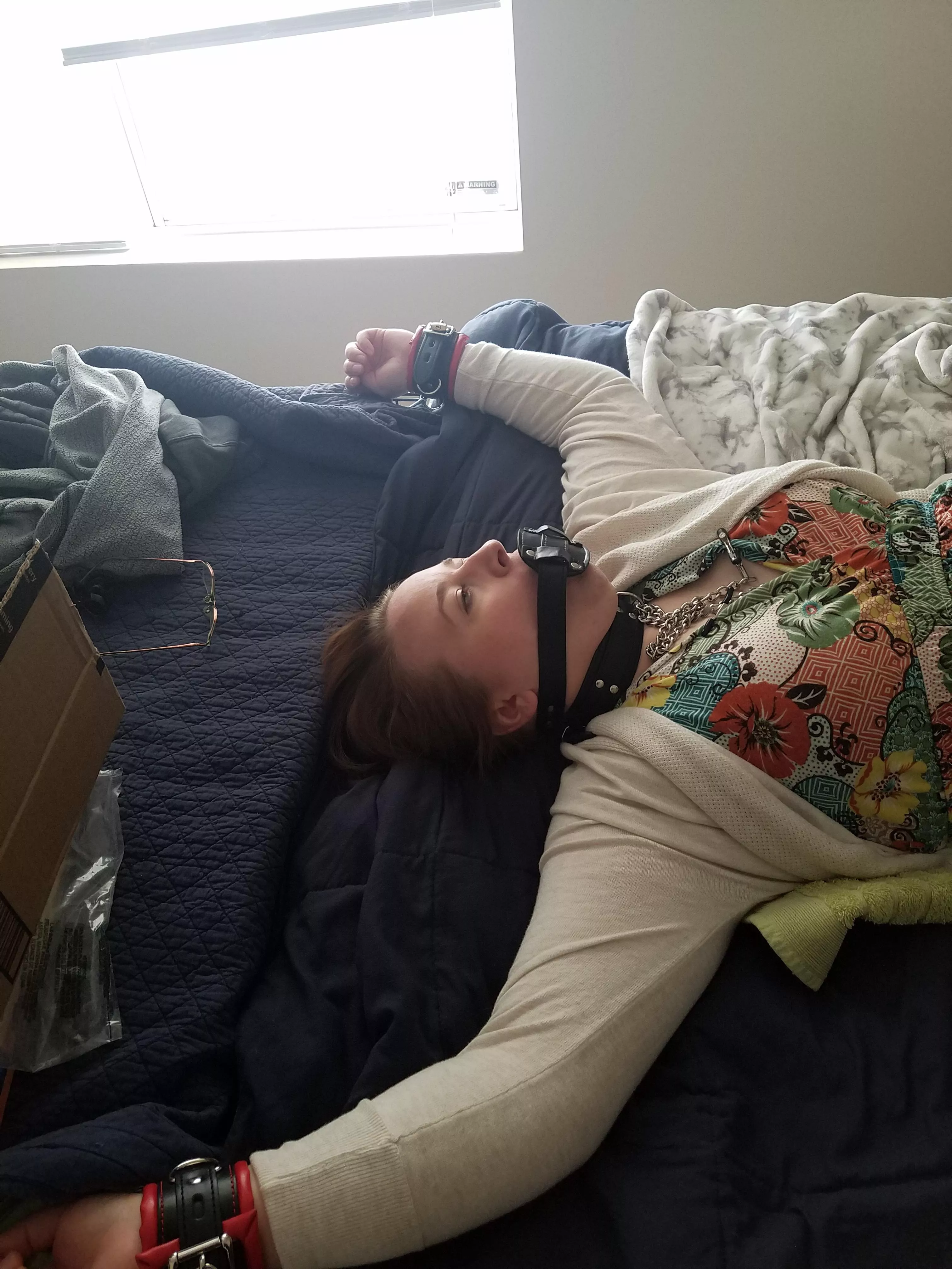 How long should she stay tied up and gagged for?