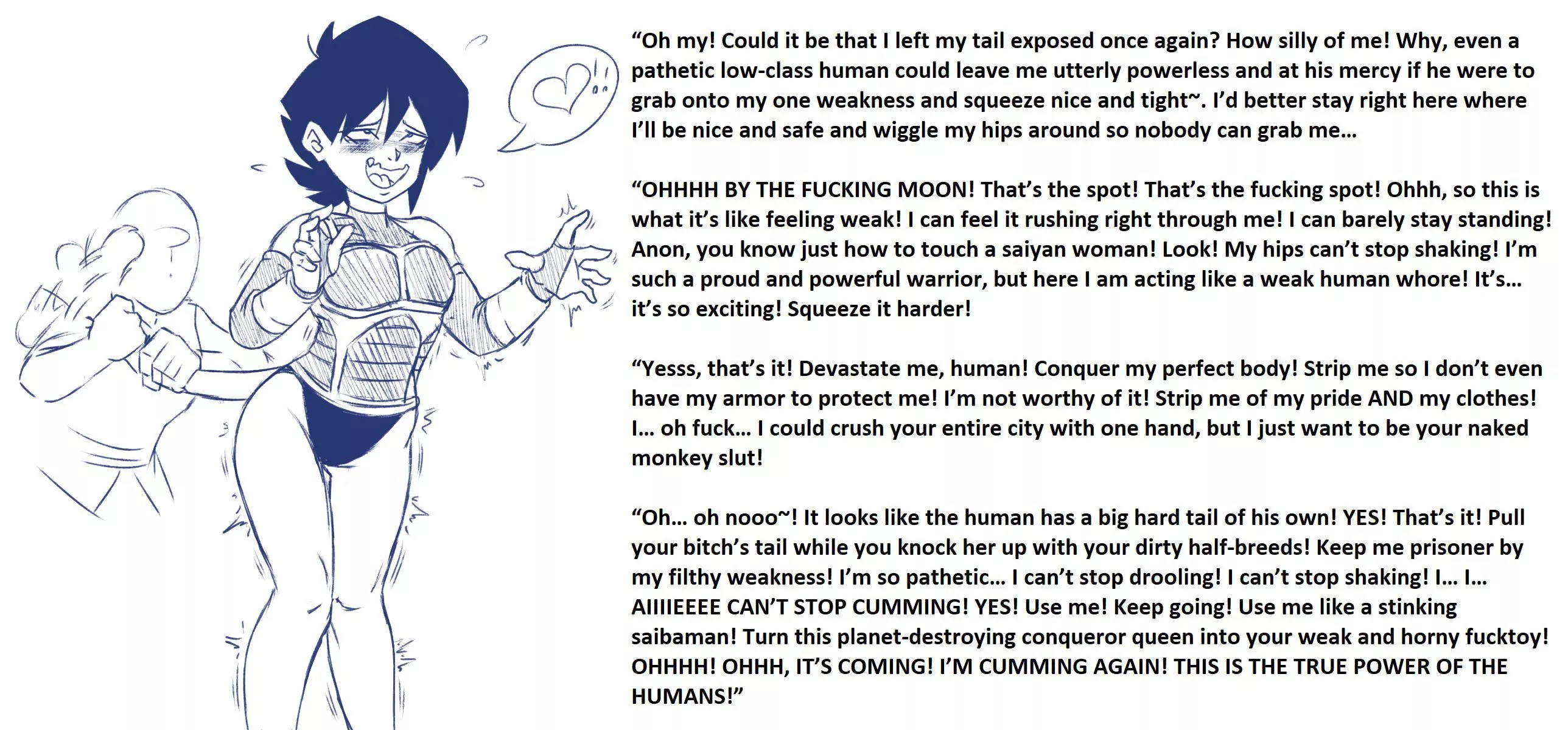 Humans may be weak, but they can still conquer Saiyan sluts! [Breeding] [Human’d] [Tail] [Captioner:TotallyNotAFurry789]