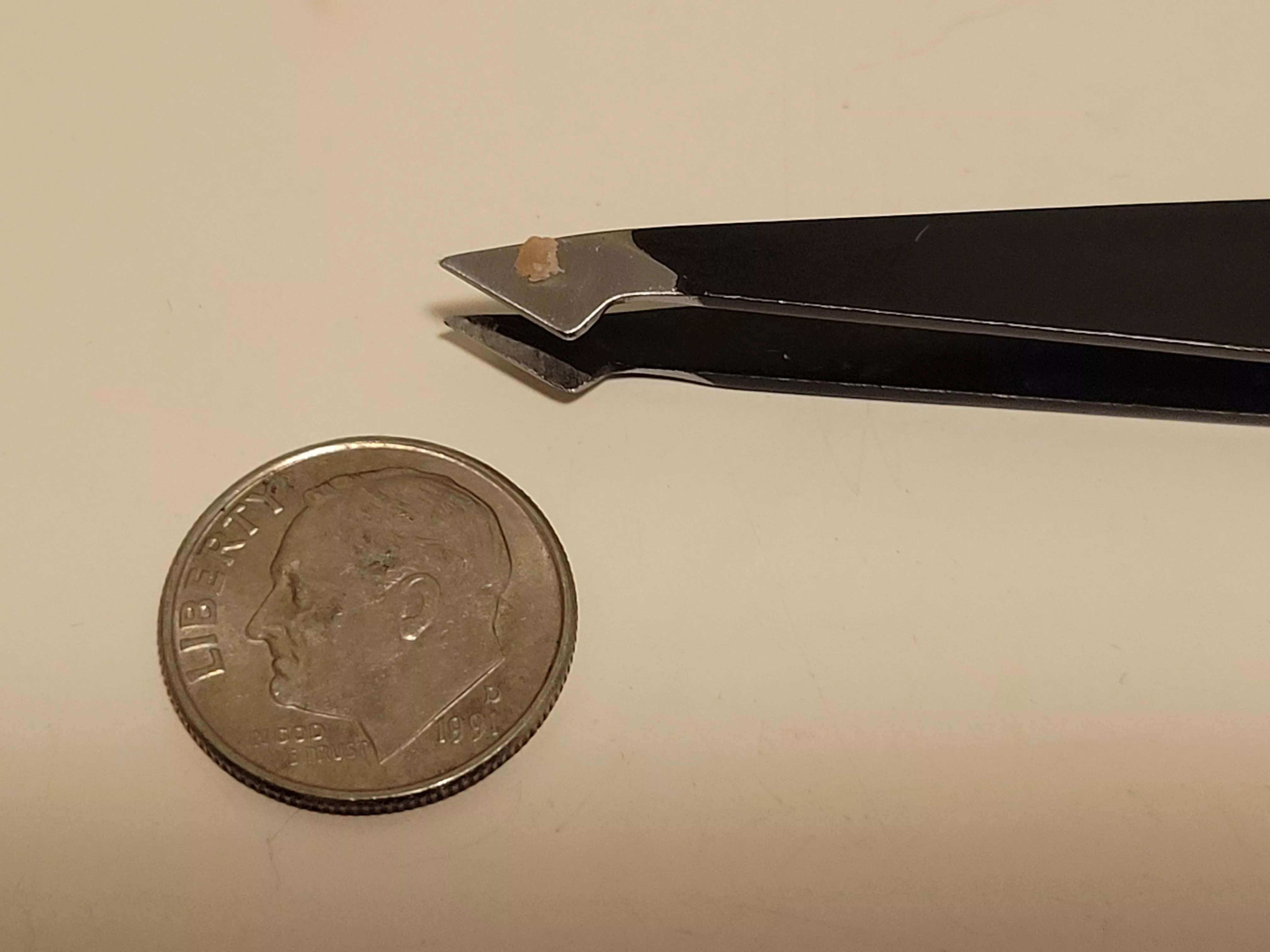 Husband finally let me pop this off his nose! Not too sure if it's a black head or just a dirty pore Been there for about a month. Dime for size.