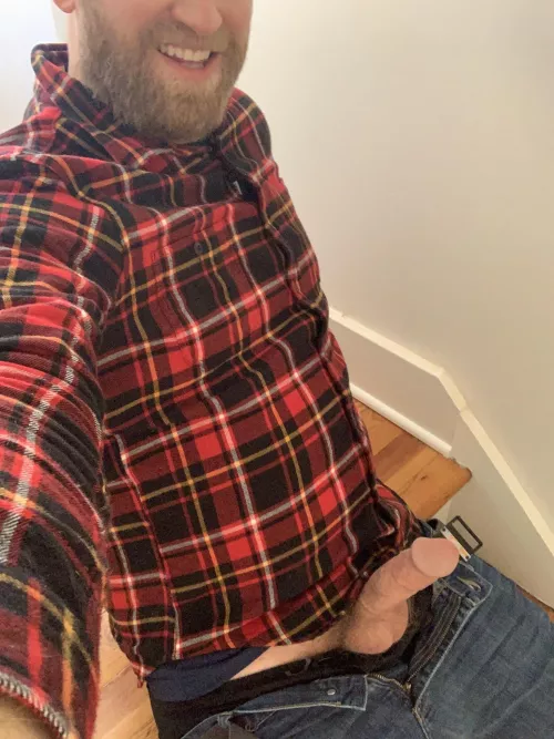 I call this “Flirty Flannel on the Stairs” or “This is what my dick looks like” [37]
