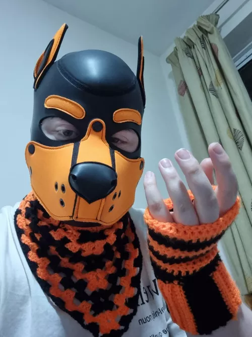 I crochet myself a scarf and a set of gloves I think I look cute