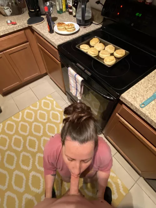 I feel like a lot of the posts here are forgetting the “sucking cock” on their knees part. So here I am, while making breakfast 😂