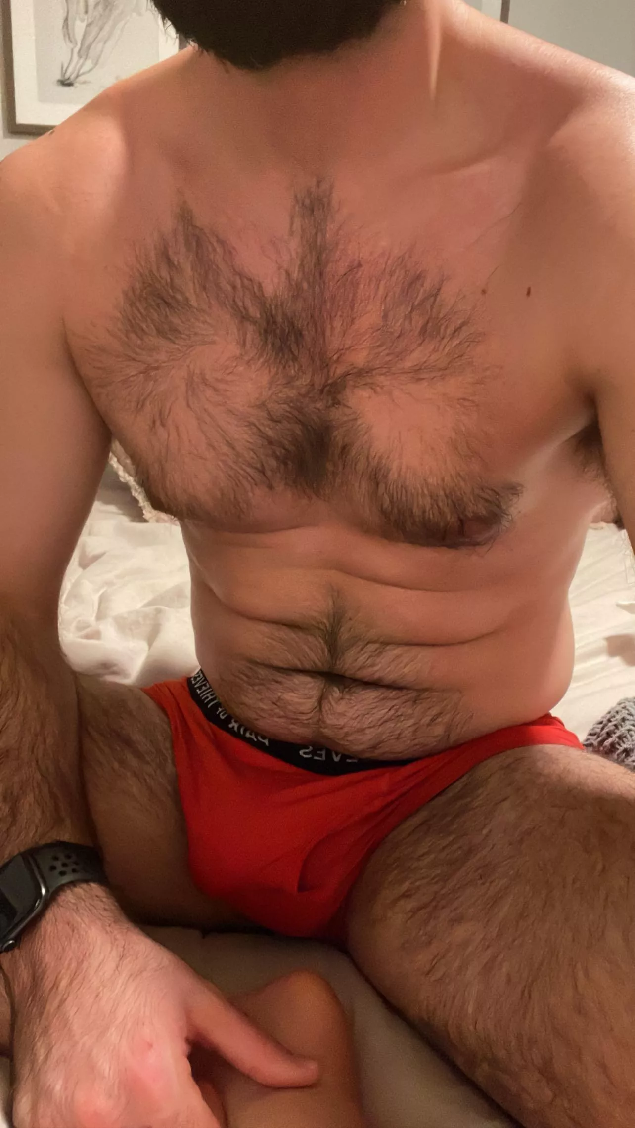 I like showing off my thigh fur at the gym in the shortest shorts I can find