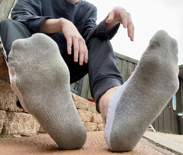 I like to walk around outside when I wear socks for a sub. I want to make sure they know they belong under my feet.