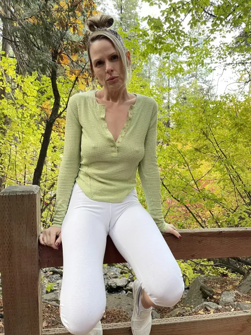 I love hiking in white yoga pants.