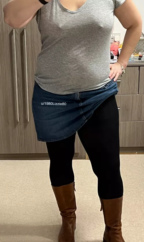I love my little denim skirt tights and boots x