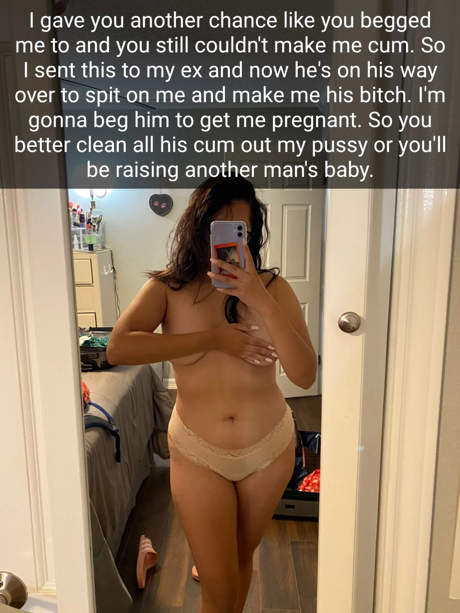 I love to eat cum out her pussy but i also want to see her pregnant from her black bull. What a dilemma to have.