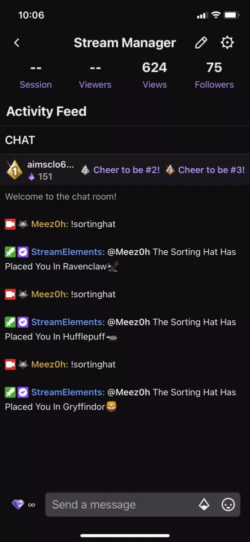 I made a cool command in streamelements that puts you in a random house for when Hogwarts legacy is released!
