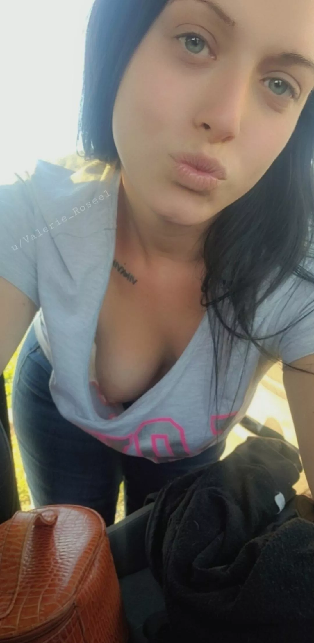 I never wear a bra. So when I'm in public I like to bend over & give people a little innocent show 😉