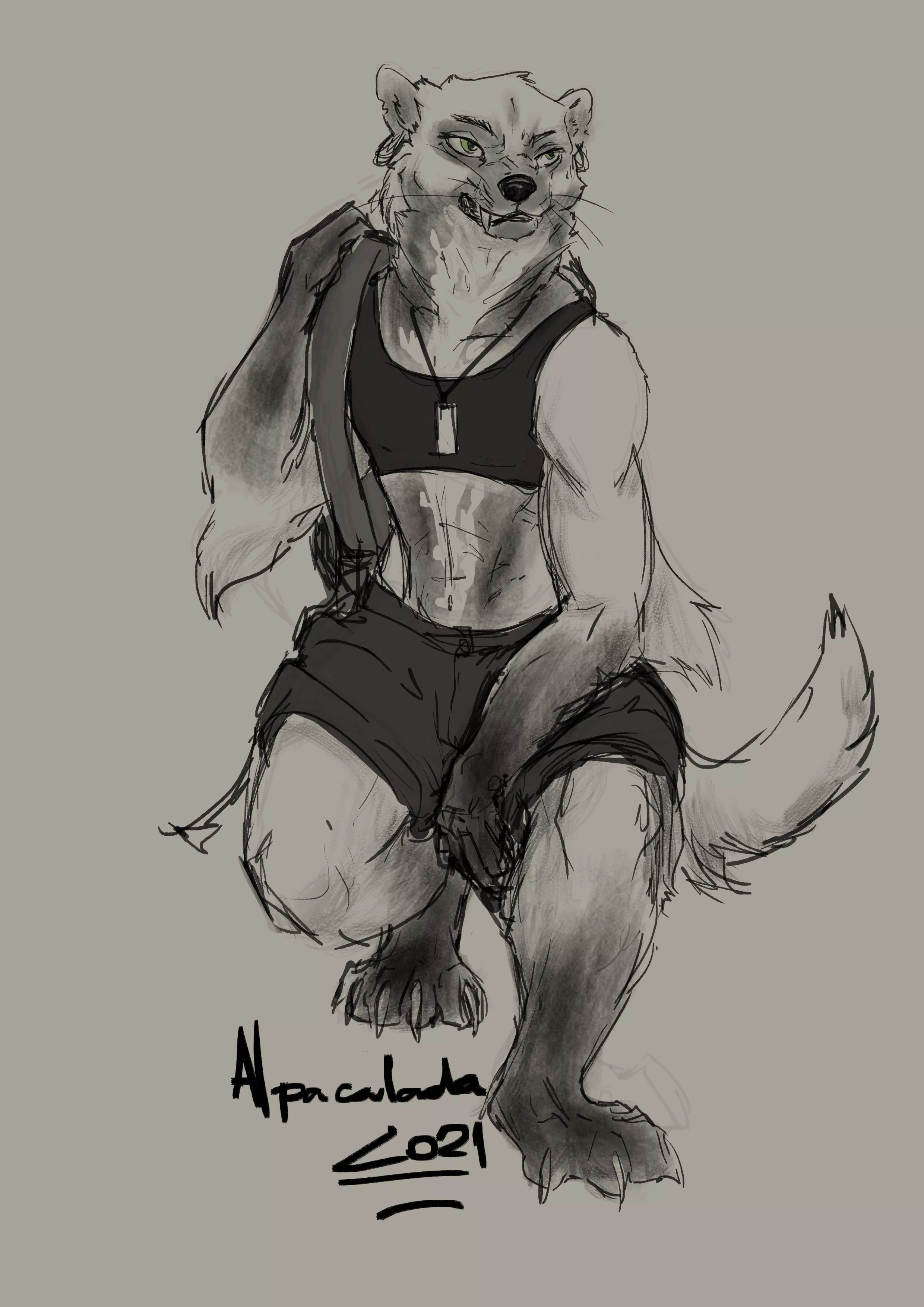 I said we need more buff ladies, so there's my contribution. I just needed to sketch something simple to refresh from the pieces I'm currently finishing, but I may have ended up with a new fursona hahahha. [Art by me]
