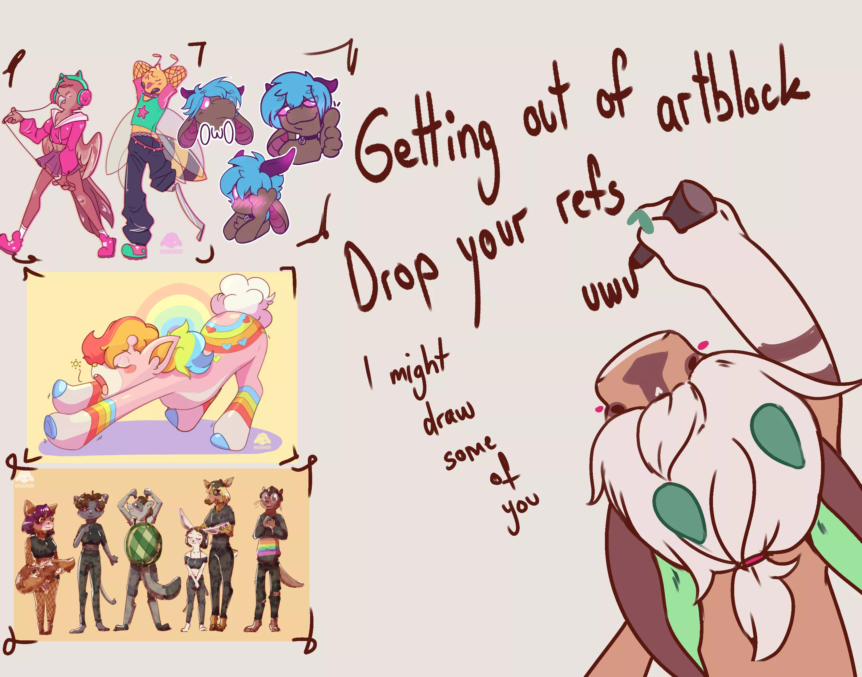 I wanna draw some sonas I haven't seen before so drop your refs! I usually do comms but I just want to doodle something like in these pictures