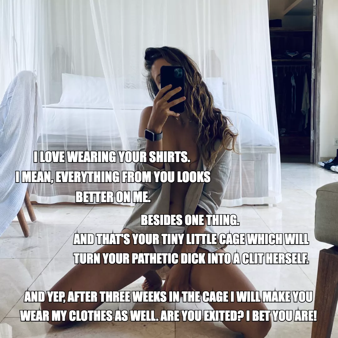 I will make you wear my stuff soon.. 🤭 & happy thrid week anniversary in the cage 🐱 I will make you wear my stuff soon.. 🤭 & happy thrid week anniversary in the cage 🐱