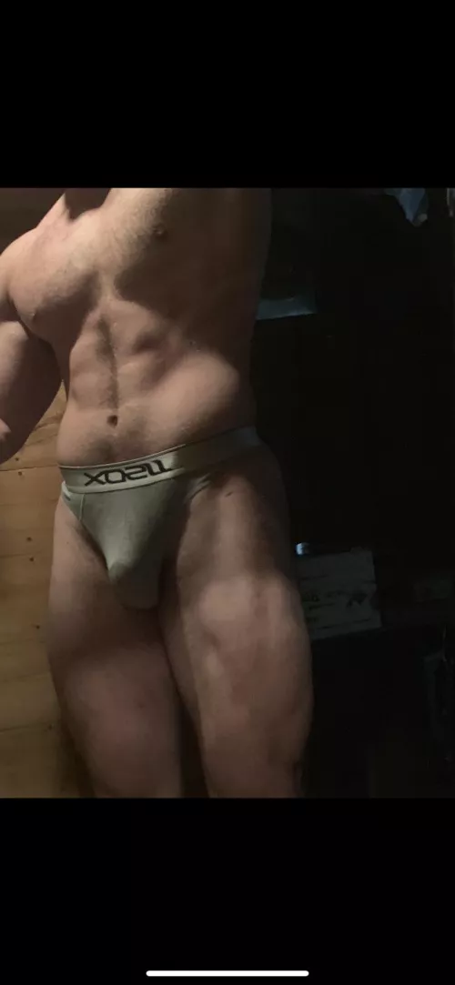 If you look closely, you can see the pre cum circle I made before I tucked myself into the waistband