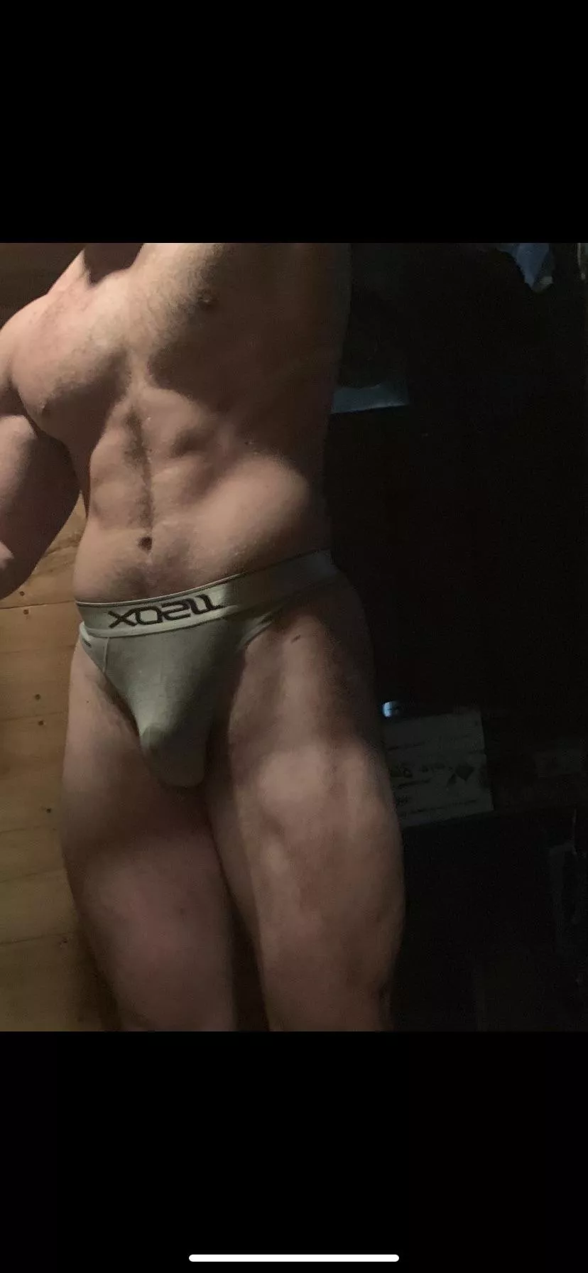 If you look closely, you can see the pre cum circle I made before I tucked myself into the waistband