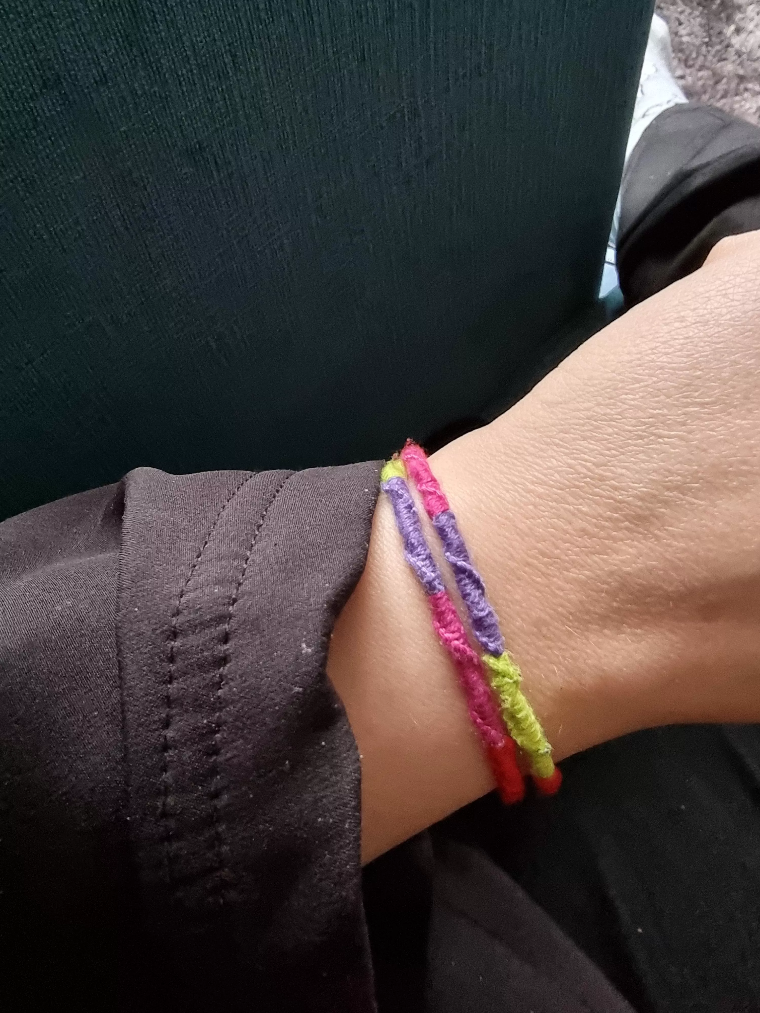 I'm making me and Daddy matching bracelets I got a bit carried away making Daddy's so it's a tad long, until I can send it to Daddy (when he's moved houses) I'm keeping this one safe by wearing it 🥰