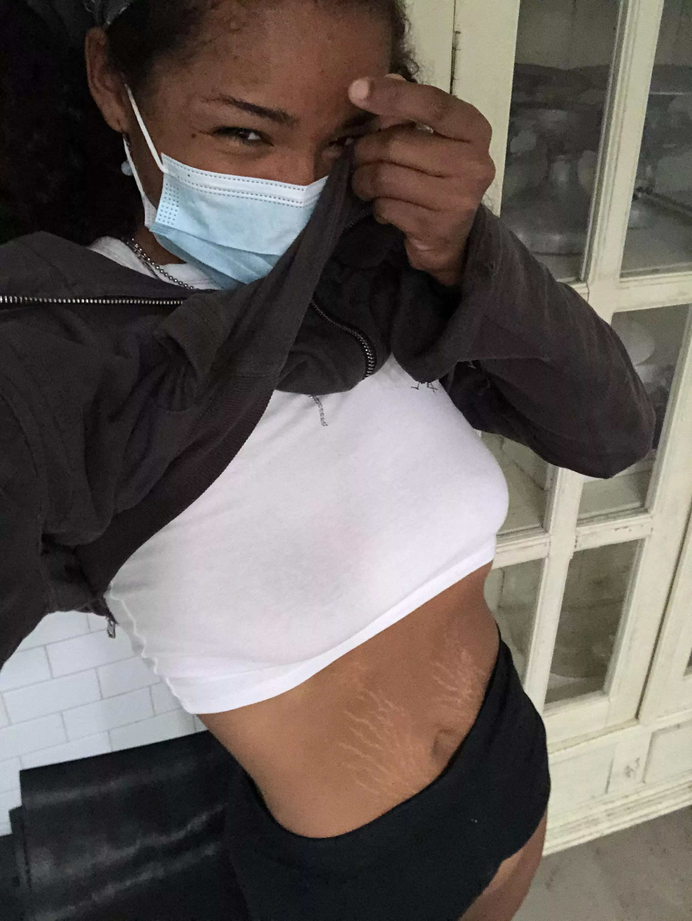 I’m not wearing a bra and the only thing covering me is my apron LOL