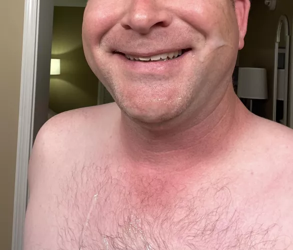 I’m smiling because I’d just blown cum onto my face