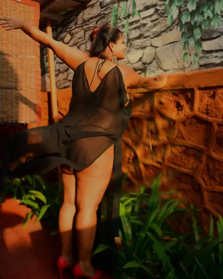 In black transparent dress [F]