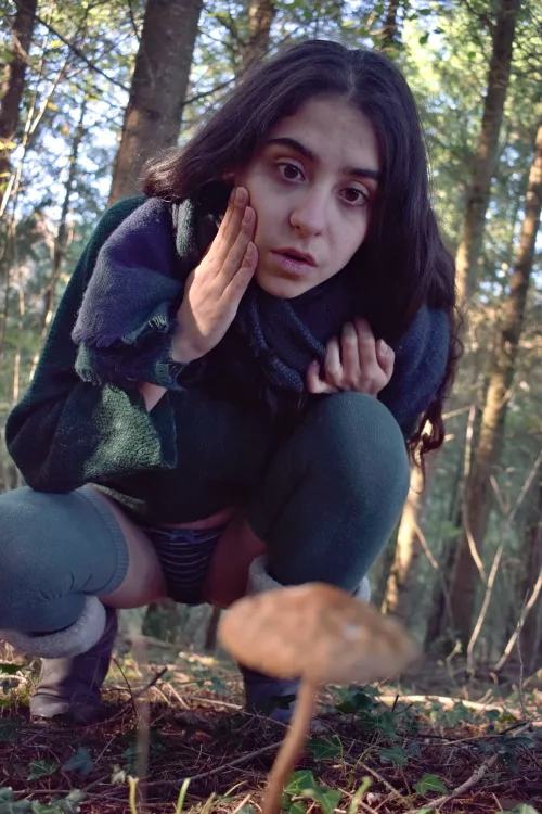 In panties outdoor trying to find some mushrooms~