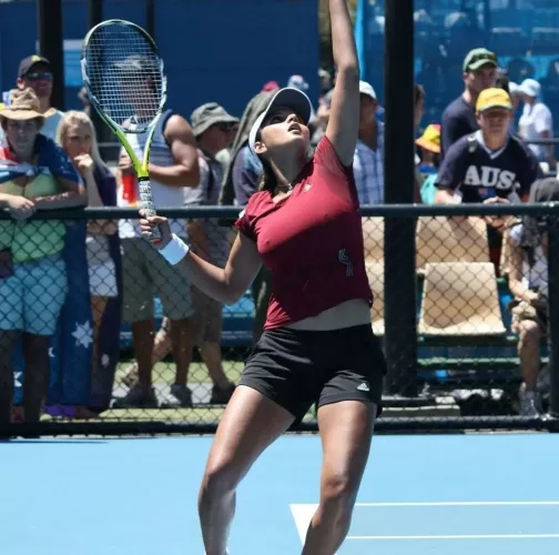 Indian tennis player Sania Mirza in action