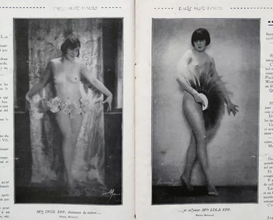 Inge and Lola Epp. They were European Showgirls featured in the magazine Paris Music-Hall n. 147 from 1927. Photographer was like Olga Solarics who co-owned Manasse studio with her husband Adorja’n von Wlassic.