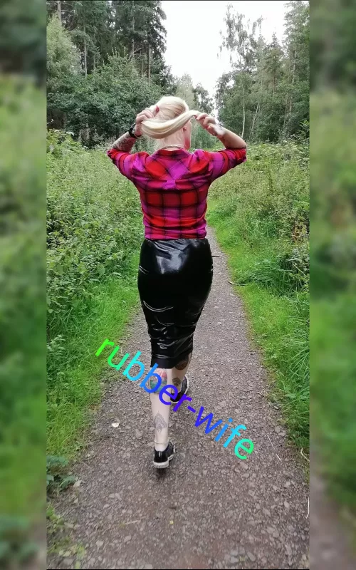 It seems a lot of you liked the B&W version of this teaser, to see more why not share some love the BMC link on my home page? [F] [OC] Polishing the latex hobble skirt before a walk in the local forest.