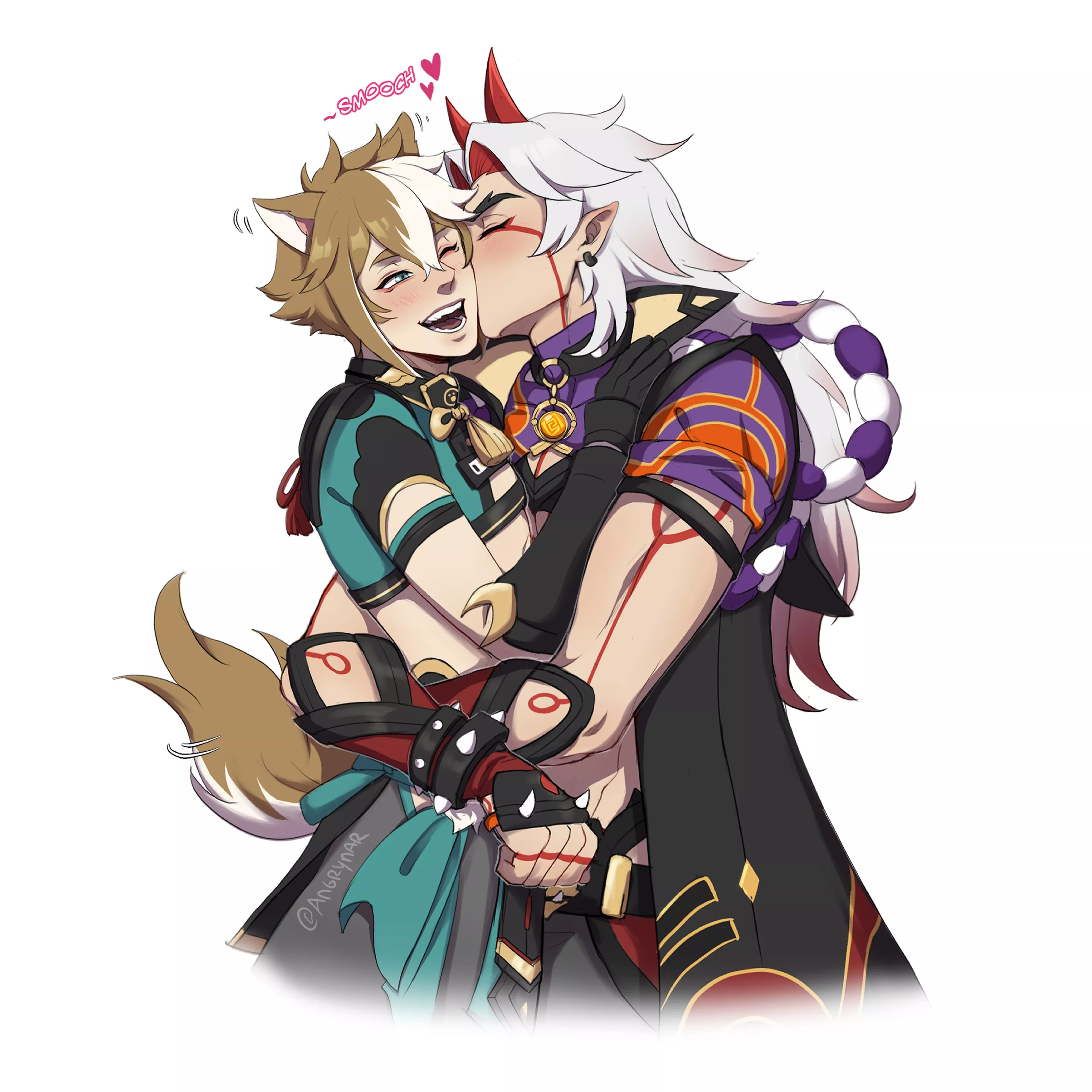 Itto and Gorou kiss (Genshin Impact)