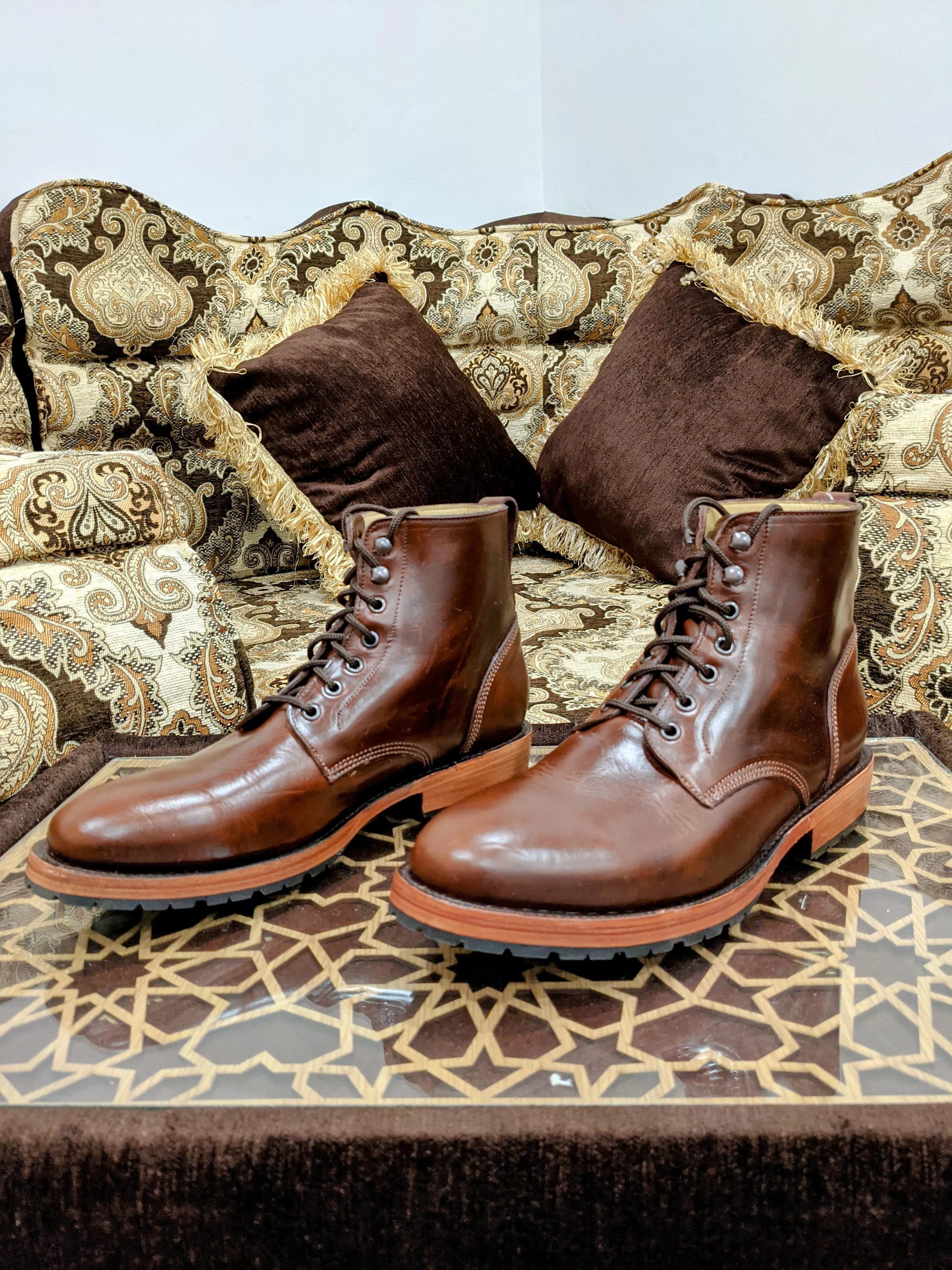 John Doe Shoes 420 boots in Tan Horsehide Chromexcel with a commando sole.