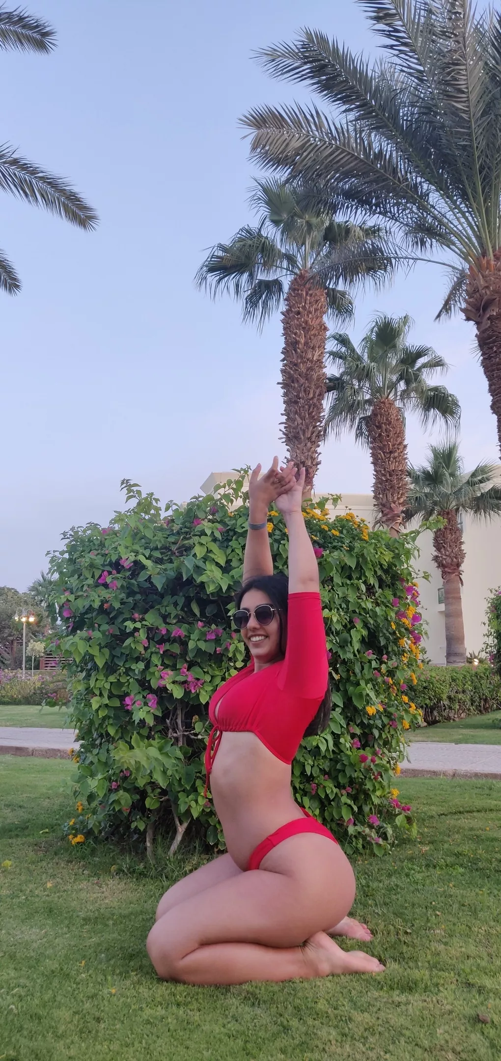 Juicy ass of my whore wife in red swimsuit