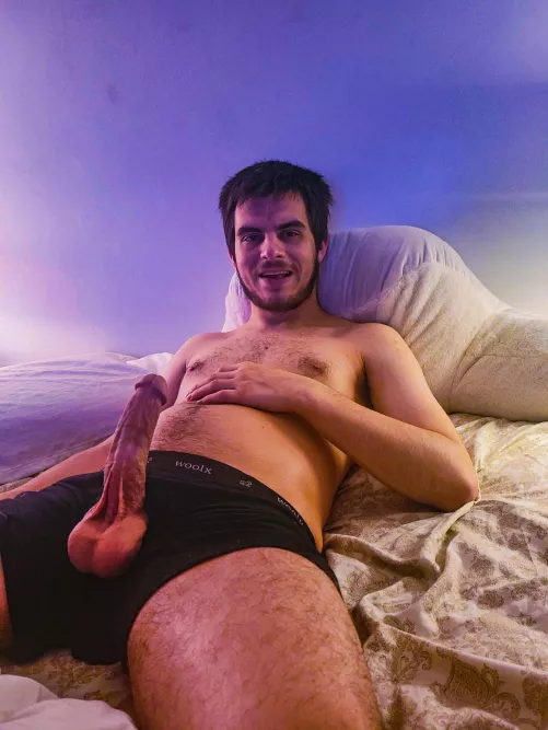 Just a cozy day in bed playing with my cock. I've been edging all day