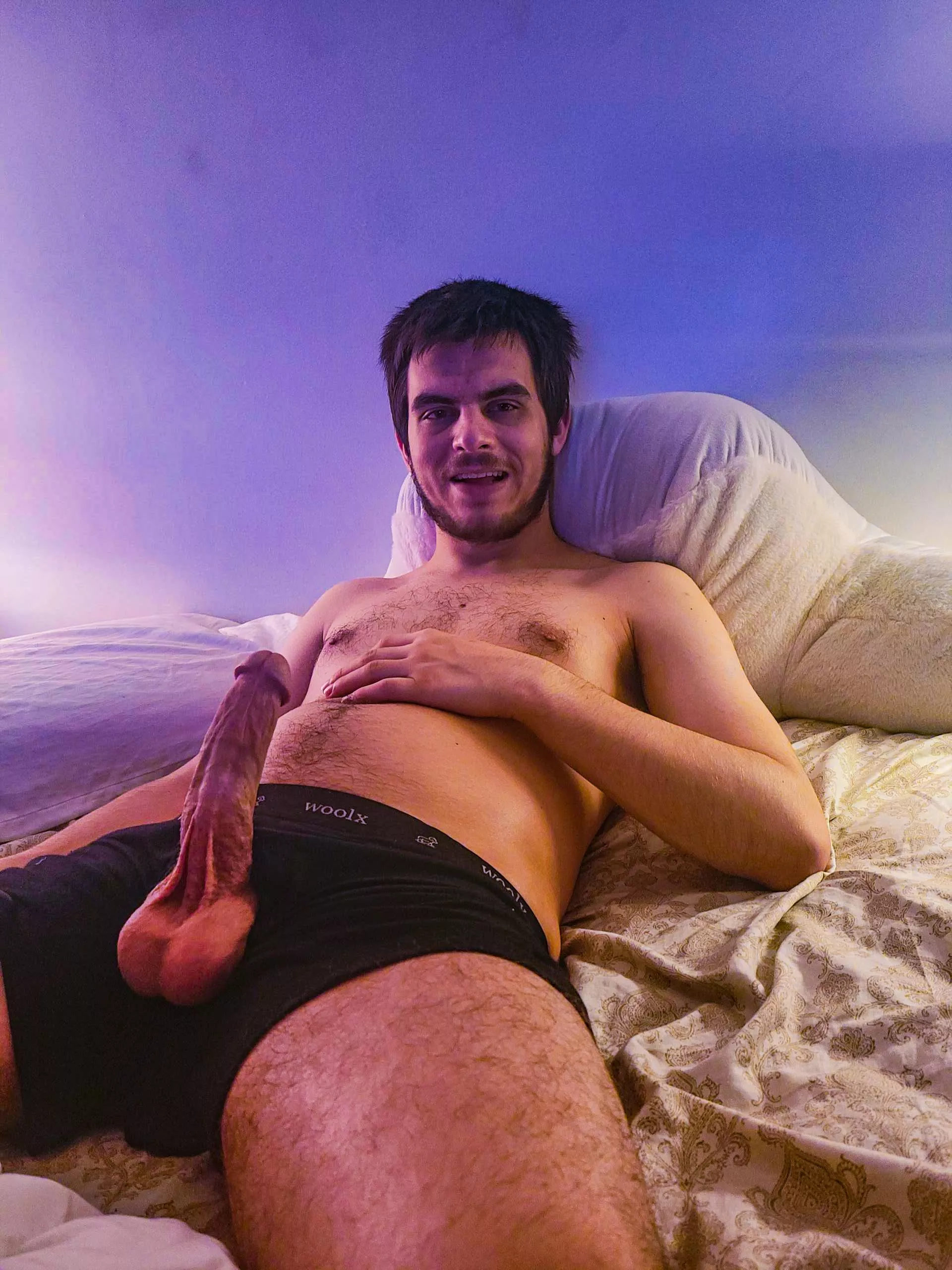 Just a cozy day in bed playing with my cock. I've been edging all day