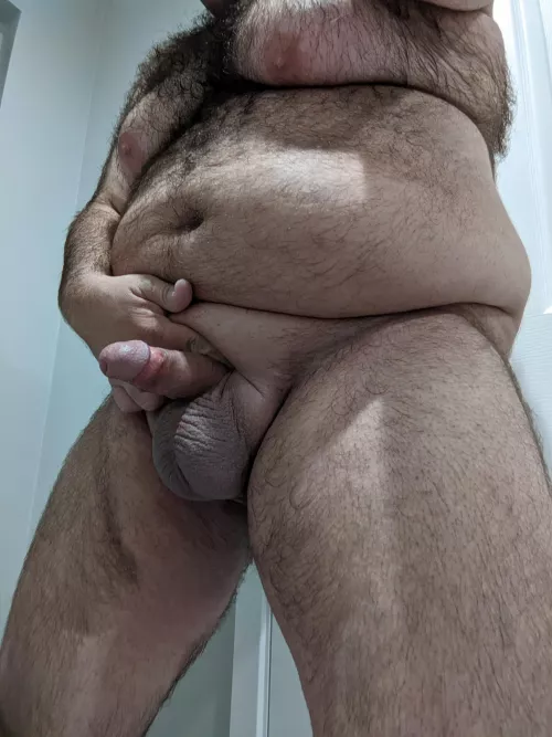 Just out of shower, fresh shaved cock and balls