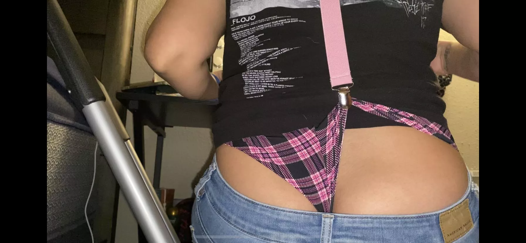 Kandies secret Santa got her suspenders, and showed her how to wear them right!