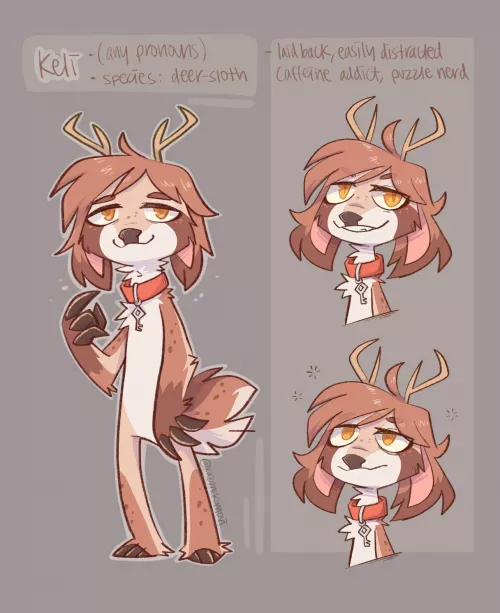 Keli my deer-sloth sona.. Want to draw more of these but any ideas what species to combine? [art by me @kazunekomori]