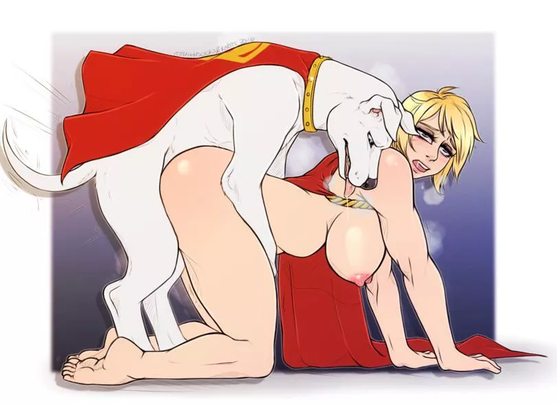 Krypto having some fun with Power Girl (ThighsocksAndKnots)